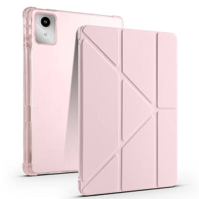 Lenovo M11 TB-330FU Case Zore Tri Folding Stand Pen Compartment Case Rose Gold