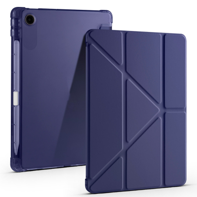 Lenovo Tab TB-311FU Case Zore Tri Folding Stand Case with Pen Compartment Navy blue