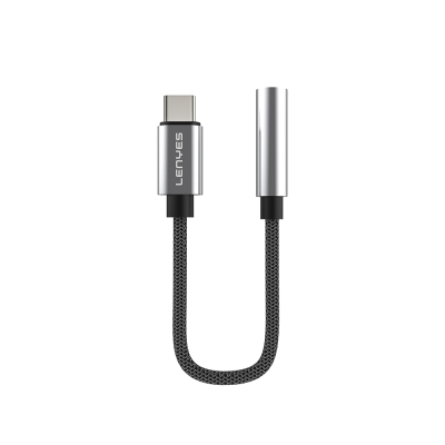 Lenyes AX105 Type-C to 3.5mm Aux Çevirici Örgülü Ses Adaptörü Gümüş