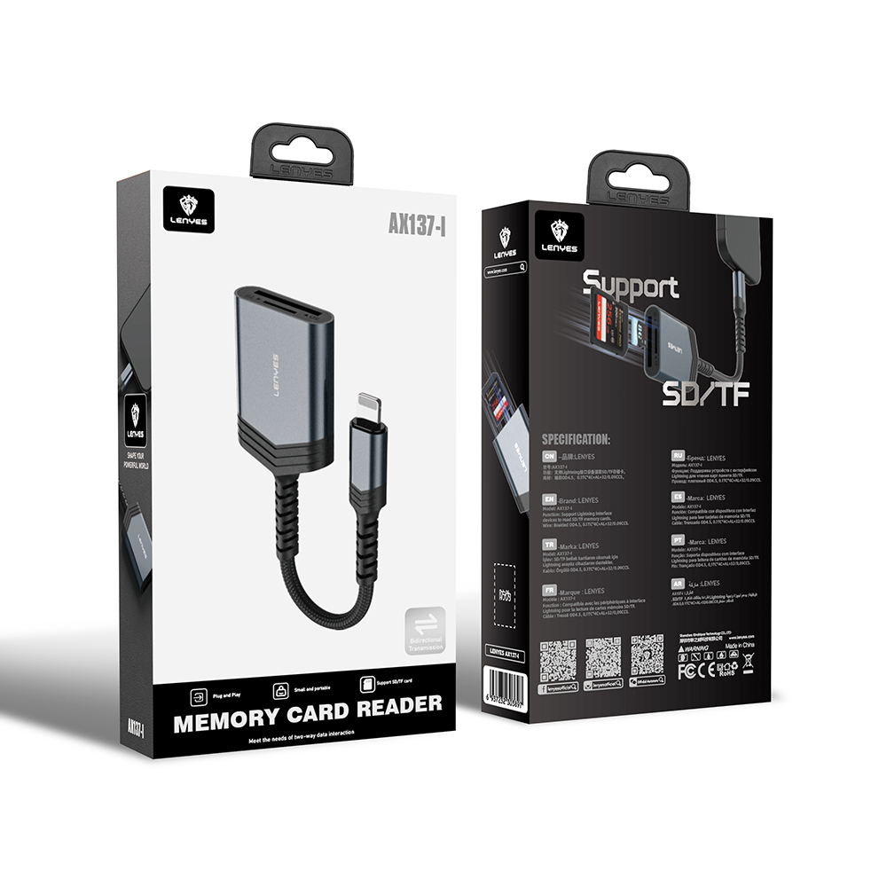 Lenyes AX137 2in1 Lightning to TF/SD Card Converter - 3