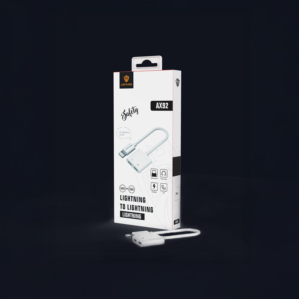 Lenyes AX92 Lightning to Lightning 2in1 Charging and Headphone Converter Adapter - 7