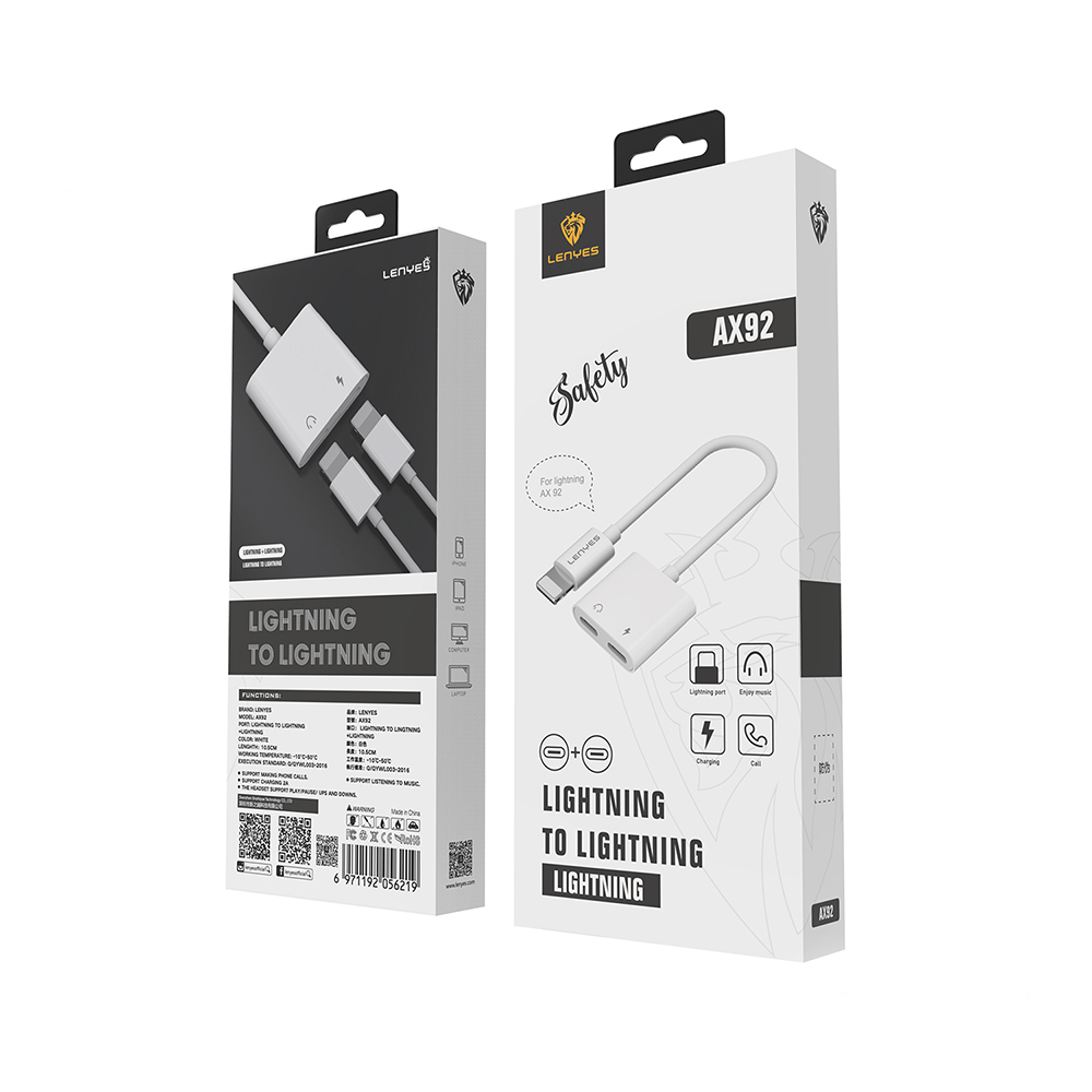 Lenyes AX92 Lightning to Lightning 2in1 Şarj ve Kulaklık Dönüştürücü Adaptör - 10