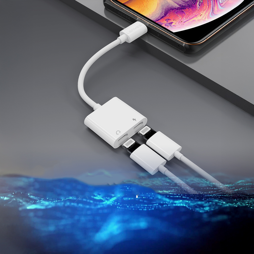 Lenyes AX92 Lightning to Lightning 2in1 Şarj ve Kulaklık Dönüştürücü Adaptör - 3