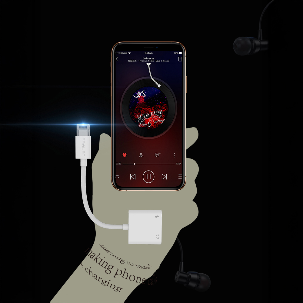 Lenyes AX92 Lightning to Lightning 2in1 Şarj ve Kulaklık Dönüştürücü Adaptör - 5