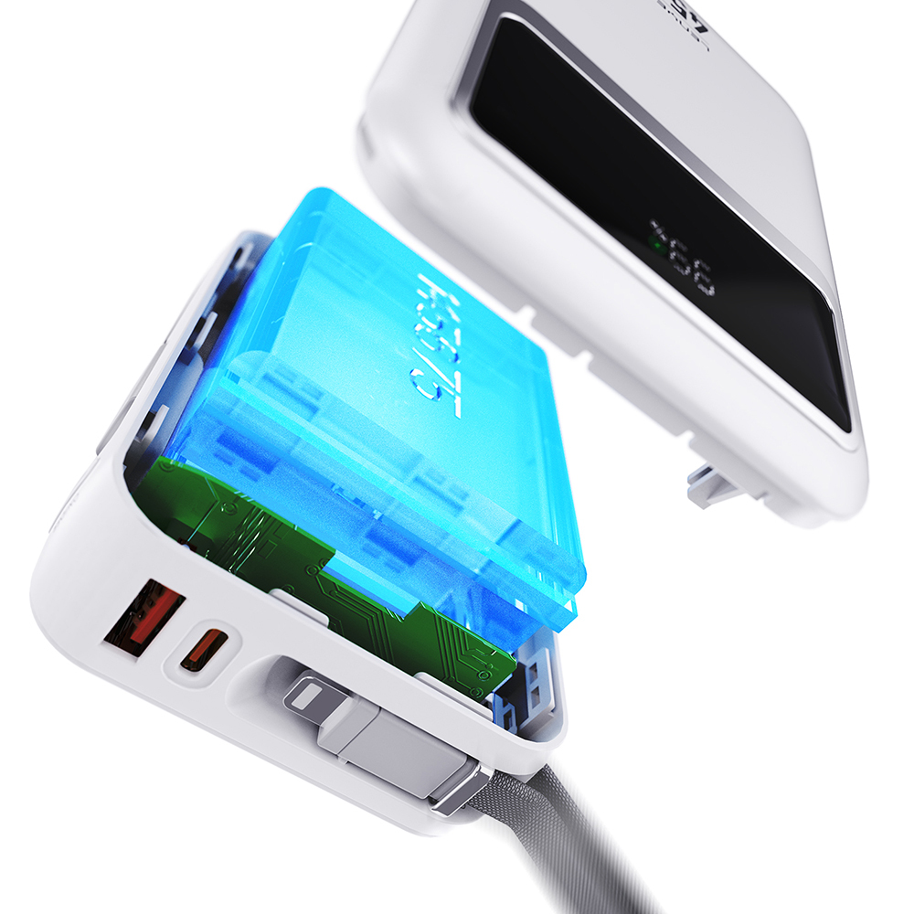 Lenyes C03-A Dijital LED Göstergeli Type-C ve Lightning Kablolu Powerbank 45W 10.000mAh - 6