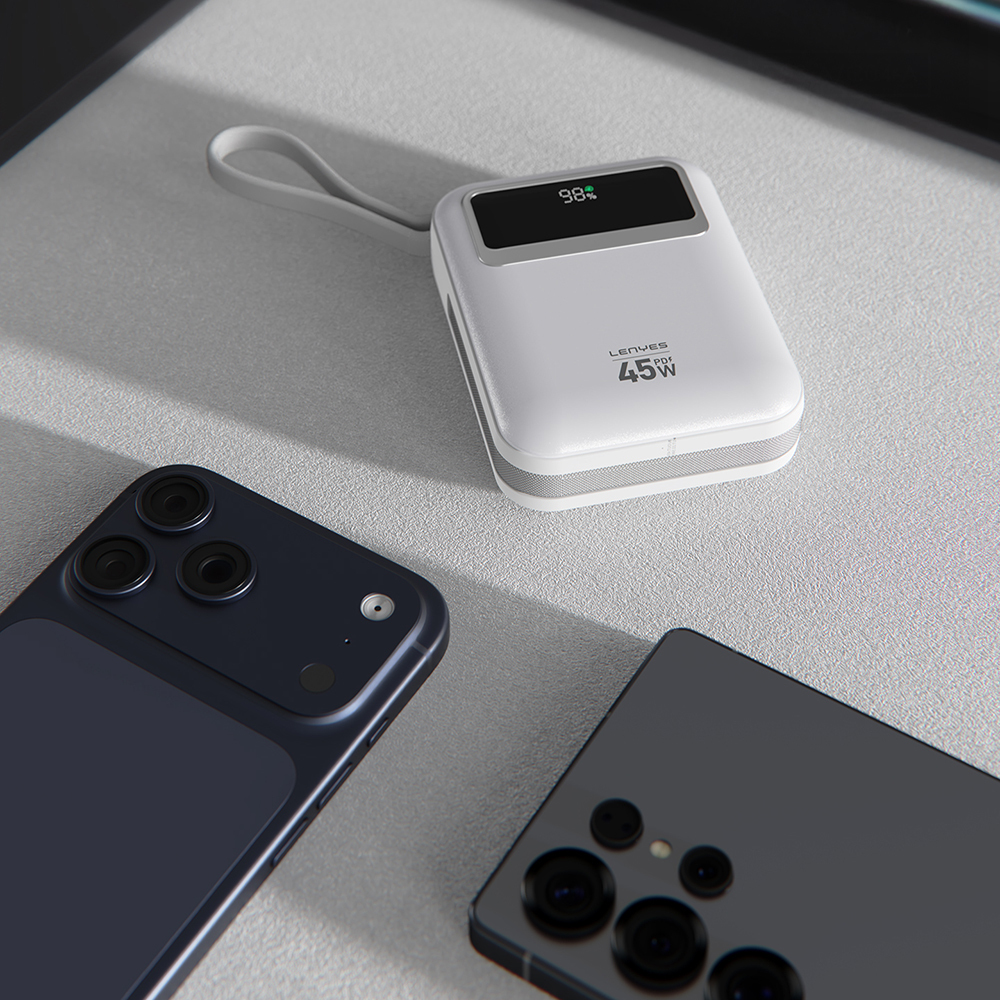 Lenyes C03-A Dijital LED Göstergeli Type-C ve Lightning Kablolu Powerbank 45W 10.000mAh - 7