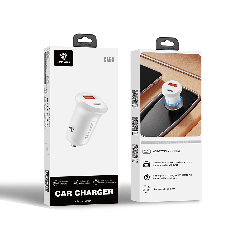 Lenyes CA53 Fast Charging Dual Type-C + USB-A Port Mini Car Charger 30W - 10