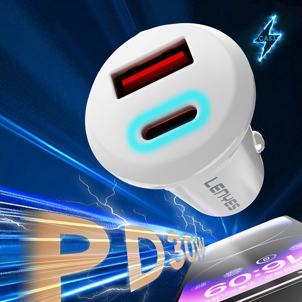 Lenyes CA53 Fast Charging Dual Type-C + USB-A Port Mini Car Charger 30W - 7