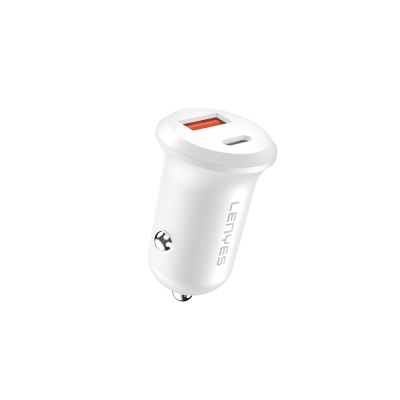 Lenyes CA53 Hızlı Şarj Özellikli Dual Type-C + USB-A Portlu Mini Araç Şarj Aleti 30W Beyaz