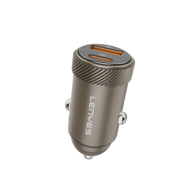 Lenyes CA57 Fast Charging Dual Type-C + USB-A Port Mini Car Charger 30W Brown