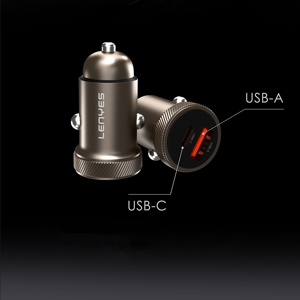 Lenyes CA57 Hızlı Şarj Özellikli Dual Type-C + USB-A Portlu Mini Araç Şarj Aleti 30W - 4