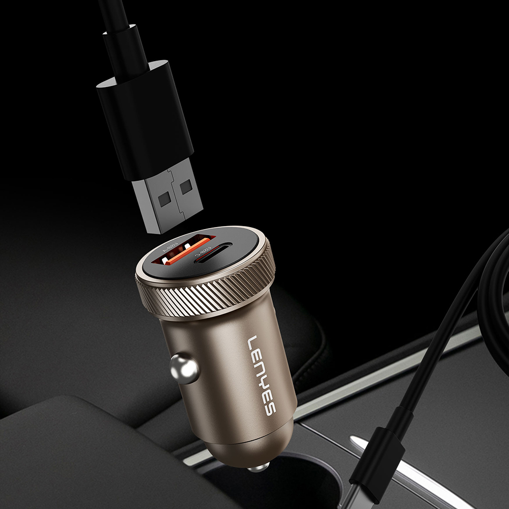 Lenyes CA57 Hızlı Şarj Özellikli Dual Type-C + USB-A Portlu Mini Araç Şarj Aleti 30W - 8