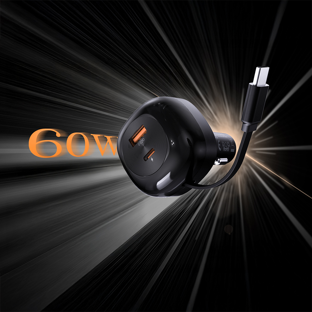 Lenyes CA59 Type-C Cable Fast Charging Car Charger with Type-C + USB-A Port PD 60W - 4