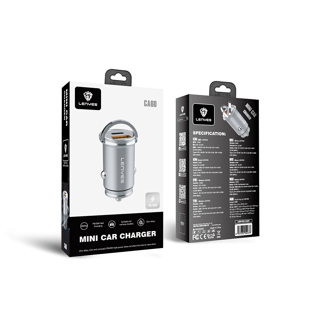 Lenyes CA60 Hızlı Şarj Özellikli Dual Type-C + USB-A Portlu Mini Araç Şarj Aleti PD 45W - 7