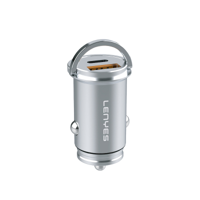 Lenyes CA60 Hızlı Şarj Özellikli Dual Type-C + USB-A Portlu Mini Araç Şarj Aleti PD 45W Gümüş