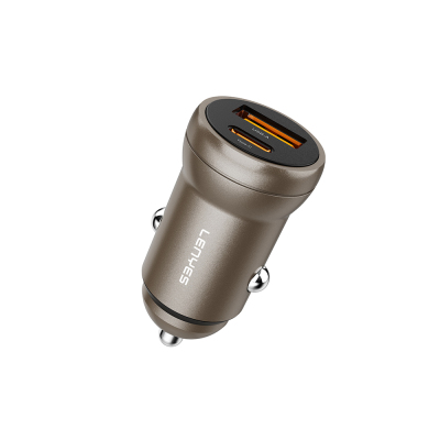 Lenyes CA63 Fast Charging Dual USB-A + Type-C Port PD Car Charger 30W Gold