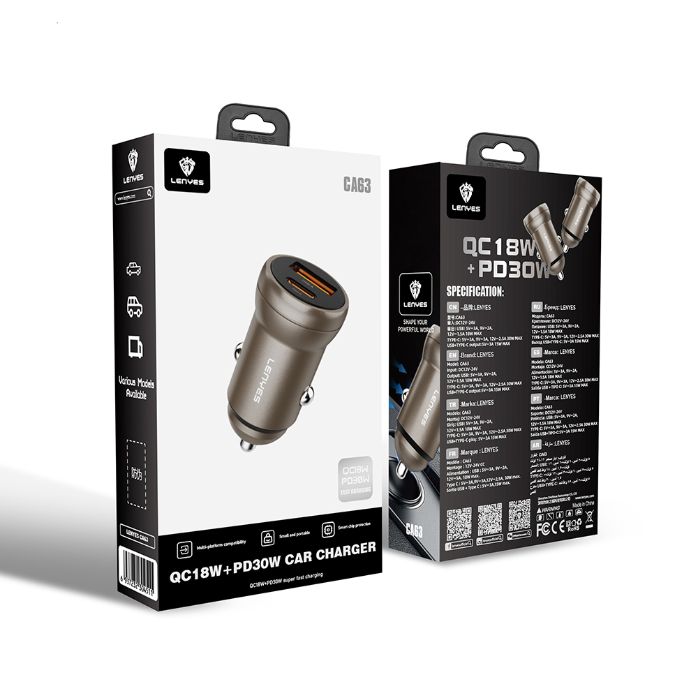 Lenyes CA63 Hızlı Şarj Özellikli Dual USB-A + Type-C Portlu PD Araç Şarj Aleti 30W - 7