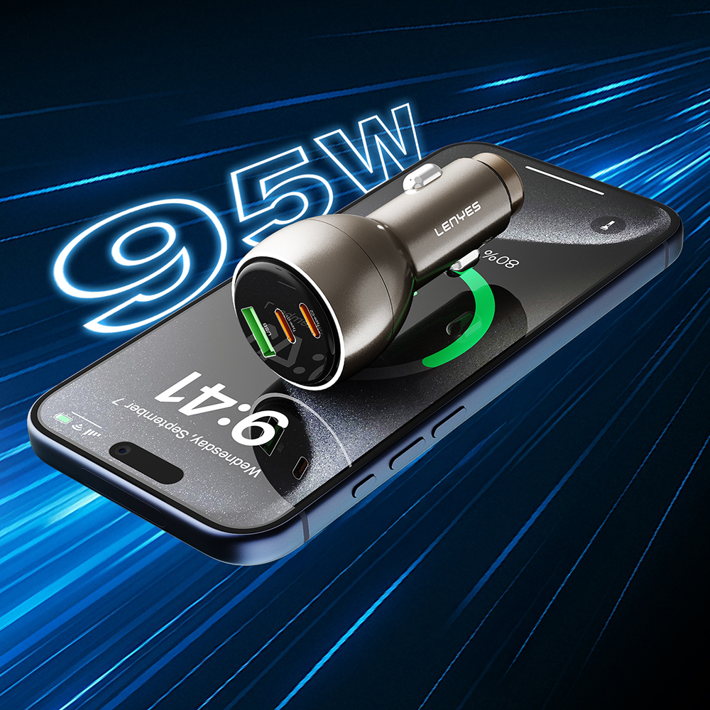 Lenyes CA64 Fast Charging Dual USB-A + Type-C Port PD Car Charger 30W - 4