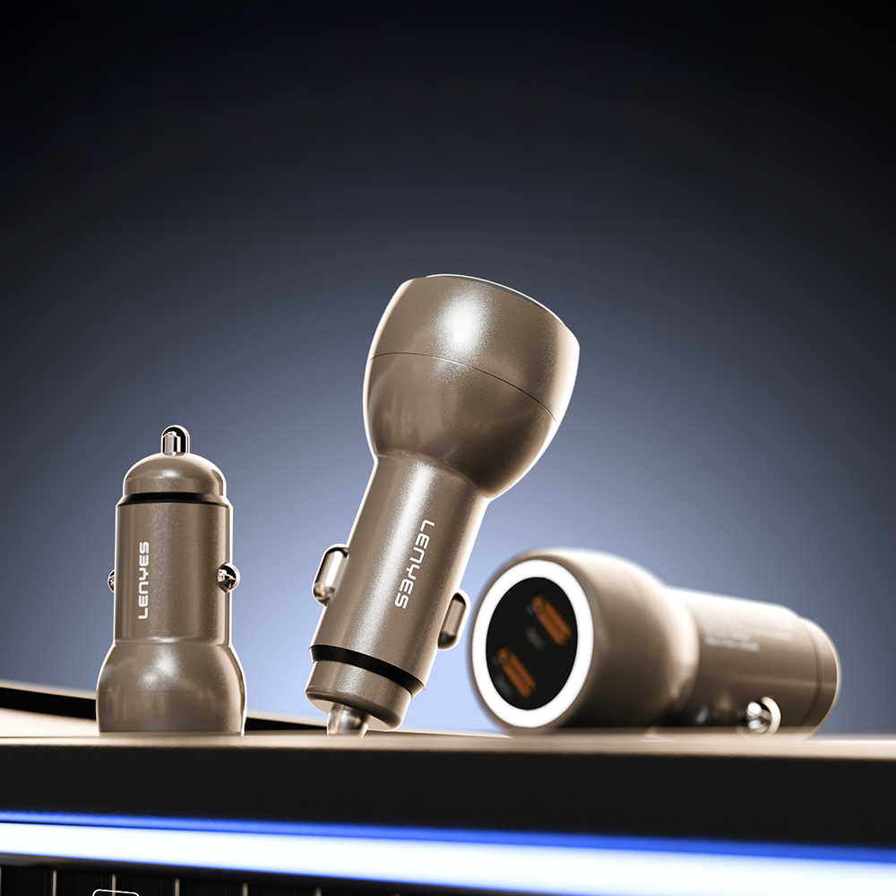 Lenyes CA65 Fast Charging Dual Type-C + Type-C Port PD Car Charger 60W - 3