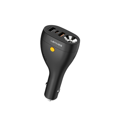 Lenyes CA70 Multifunctional Car Charger with Type-C + Dual USB-A Ports and Fast Charging Capability 20W Black