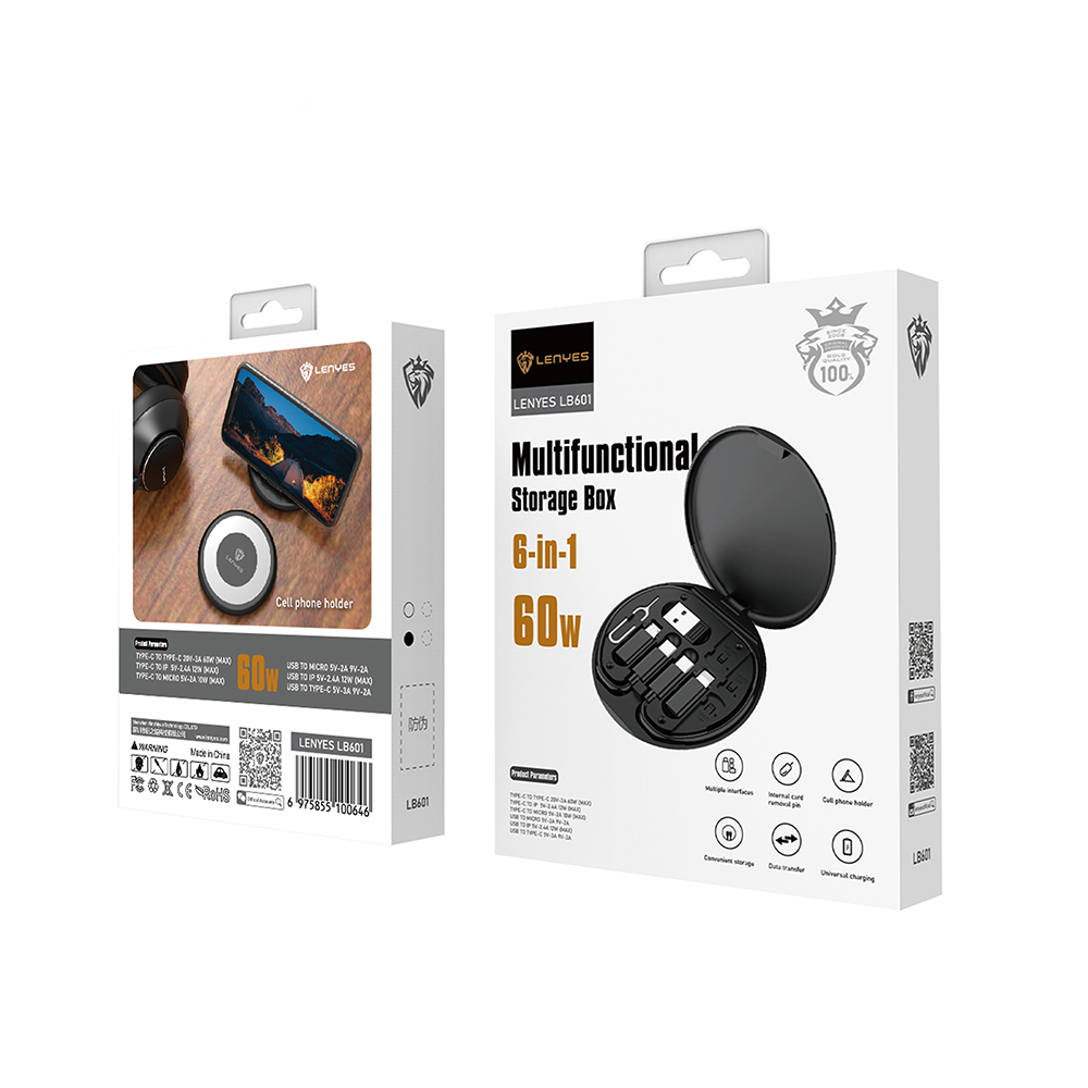 Lenyes LB601 6in1 Type-C to Type-C Kablolu 60W Çevirici Adaptör Seti Standlı Saklama Kutusu - 9