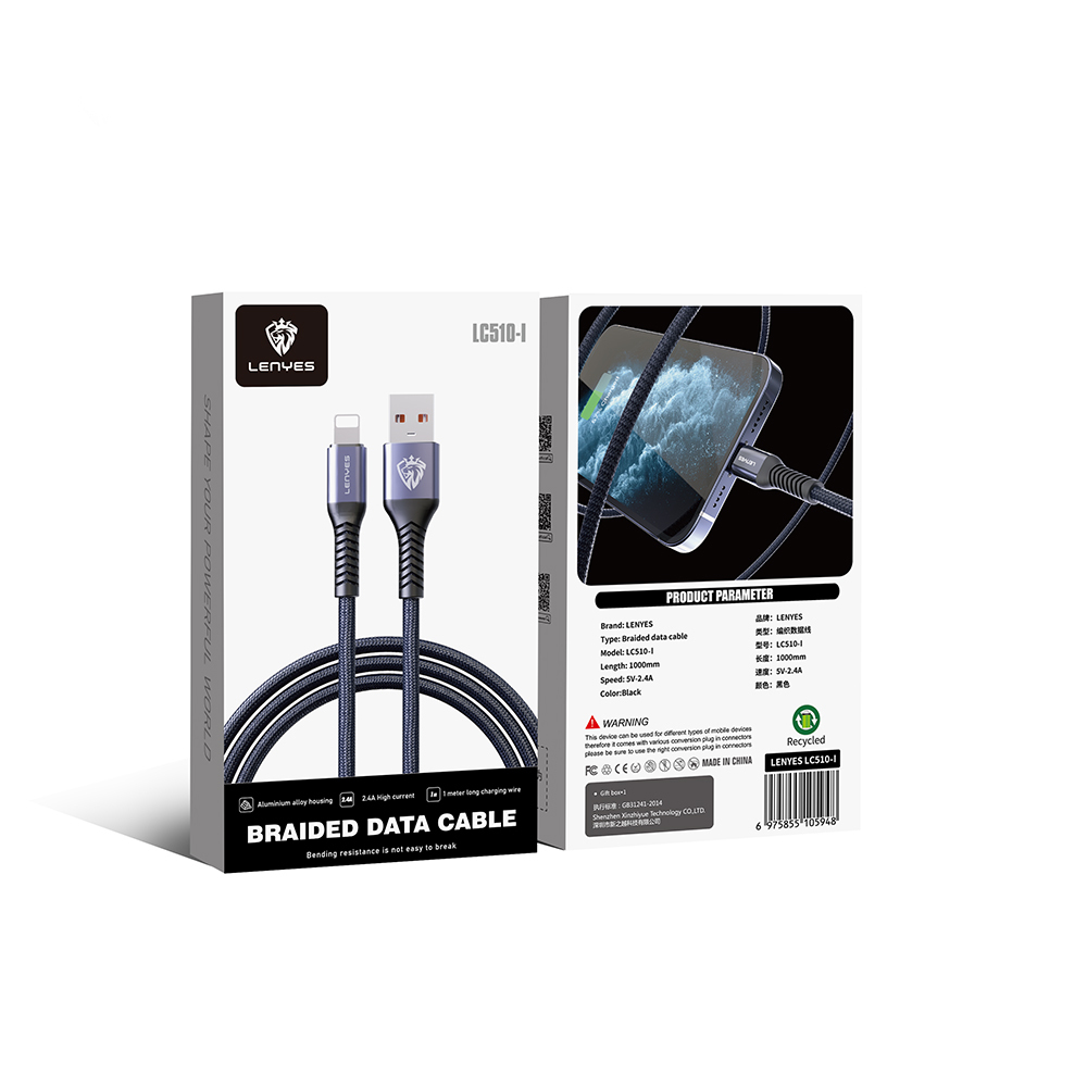 Lenyes LC510 USB-A to Lightning 2.4A Braided Design Fast Charging Data and Charging Cable 1M - 3
