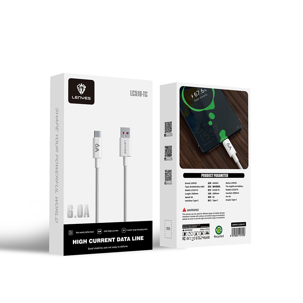 Lenyes LC518 USB-A to Type-C 6A Örgü Tasarımlı Hızlı Şarj Özellikli Data ve Şarj Kablosu 66W 1M - 10