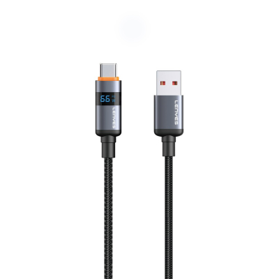 Lenyes LC529 USB-A to Type-C LED Digital Display Fast Charging Featured Data and Charging Cable 66W 1M Black