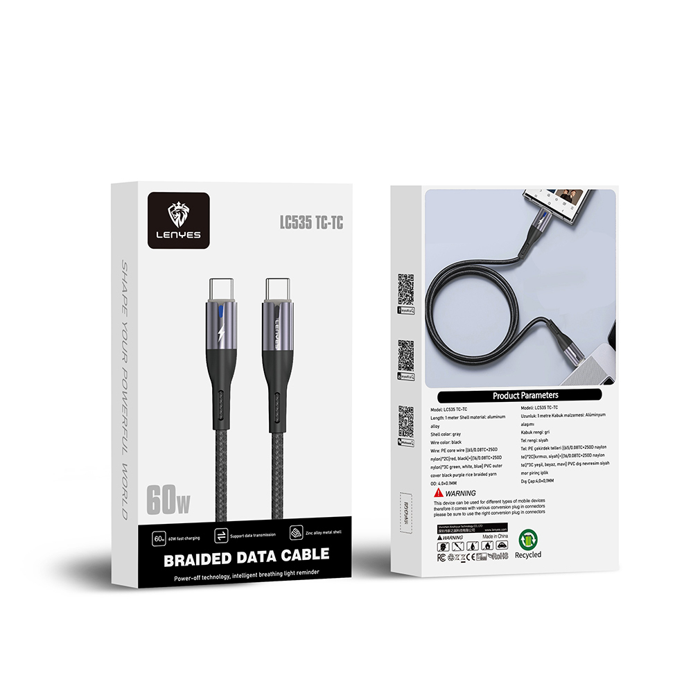 Lenyes LC535 Type-C to Type-C Fast Charging Data and Charging Cable 60W 1M - 3