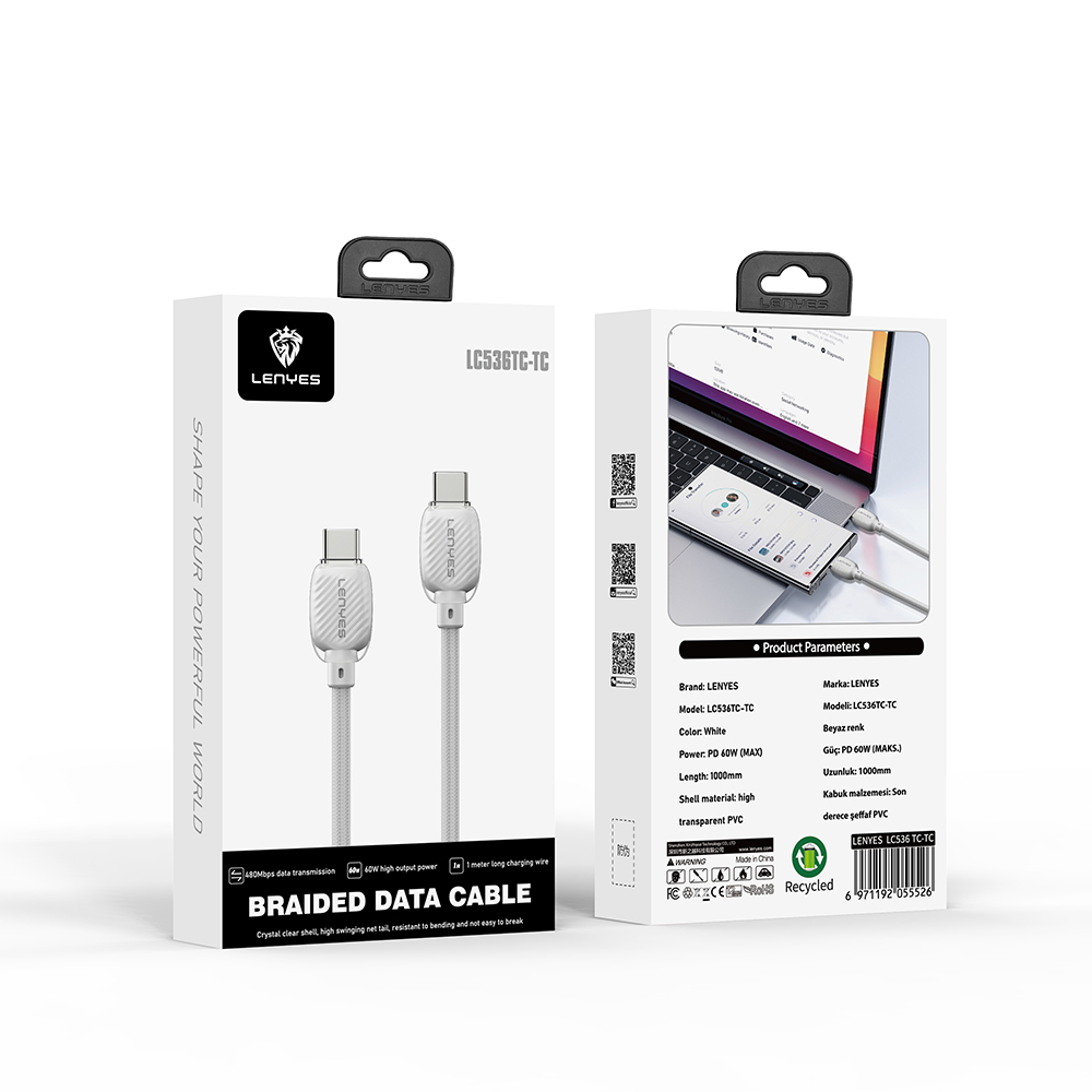 Lenyes LC536 Type-C to Type-C PD Örgü Tasarımlı Hızlı Şarj Özellikli Data ve Şarj Kablosu 60W 1M - 11