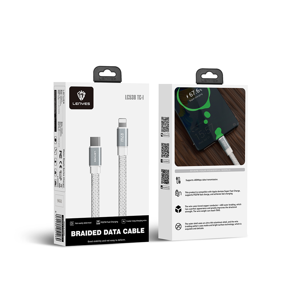 Lenyes LC538 Type-C to Lightning Fast Charging 48D Aramid Fiber Braid Design Data and Charging Cable 27W 1M - 8