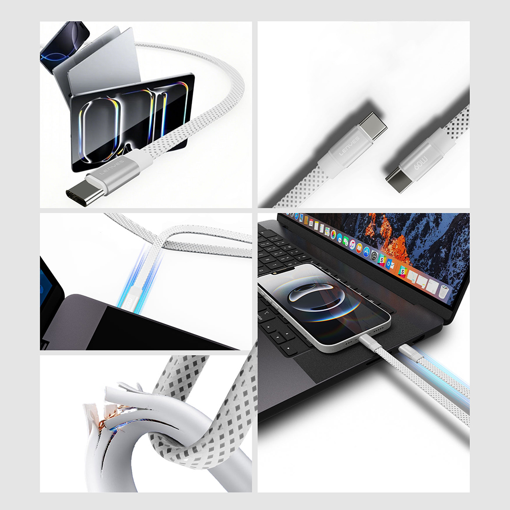 Lenyes LC538 Type-C to Lightning Fast Charging 48D Aramid Fiber Braid Design Data and Charging Cable 27W 1M - 3