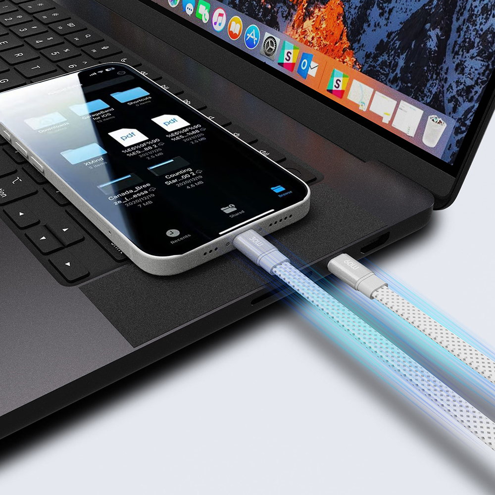 Lenyes LC538 Type-C to Lightning Fast Charging 48D Aramid Fiber Braid Design Data and Charging Cable 27W 1M - 7