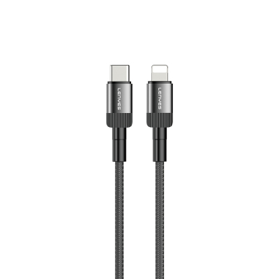 Lenyes LC546 Type-C to Lightning Örgü Tasarımlı Hızlı Şarj Özellikli Data ve Şarj Kablosu 27W 1M Siyah