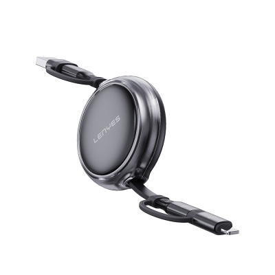 Lenyes LC552 4in1 USB-A - Type-C + Type-C to Lightning Makaralı Data ve Şarj Kablosu 60W 95cm Siyah