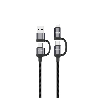 Lenyes LC557 4in1 USB-A - Type-C + Type-C to Lightning E-Mark Smart Çipli Data ve Şarj Kablosu 240W 1M Siyah