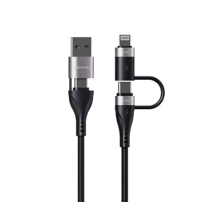 Lenyes LC568 4in1 USB-A - Type-C + Type-C to Lightning Data and Charging Cable 100W 1M Black