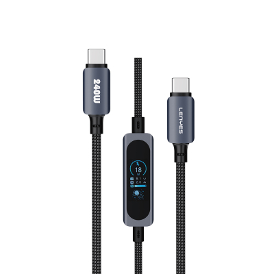Lenyes LC572 Type-C to Type-C Data and Charging Cable with TFT Screen, 240W, 1.2M Black
