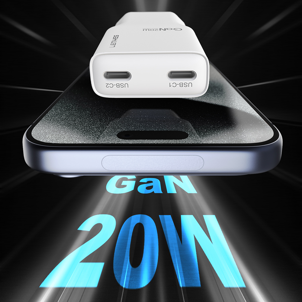 Lenyes LCH15-EU TC-L Type-C to Lightning GaN Technology PD Fast Charging Charger Set 20W - 3
