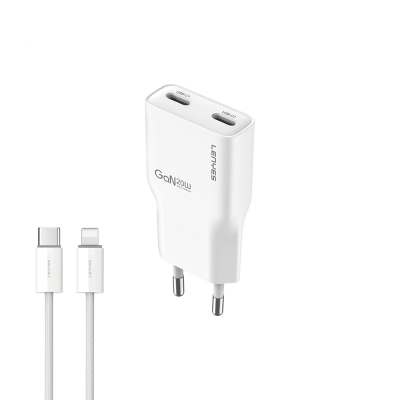 Lenyes LCH15-EU TC-L Type-C to Lightning GaN Technology PD Fast Charging Charger Set 20W White