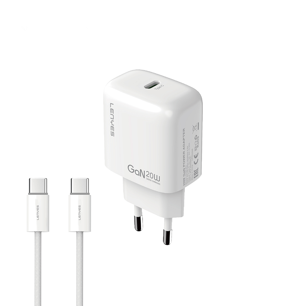 Lenyes LCH90-TC-TC Type-C to Type-C GaN Teknolojili PD Hızlı Şarj Özellikli Şarj Seti 20W - 1