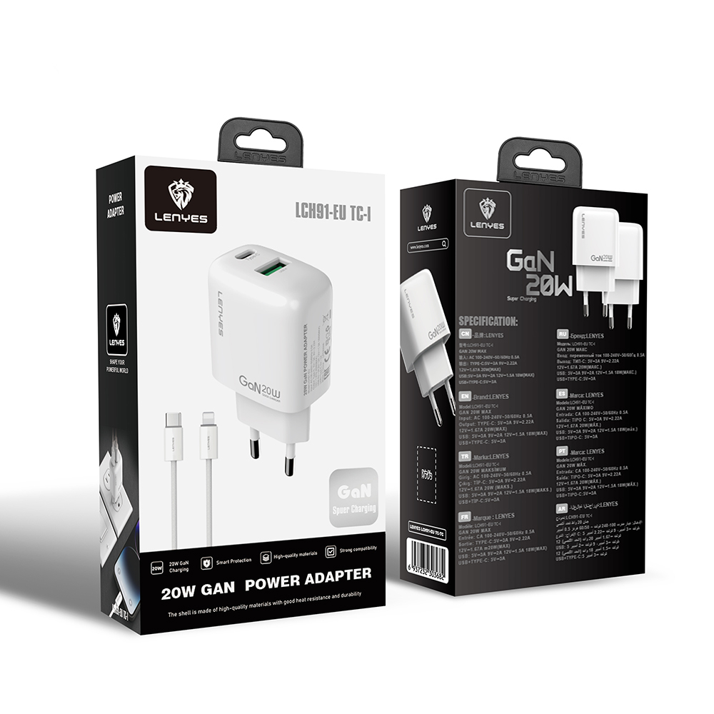 Lenyes LCH91-TC-L Type-C to Lightning GaN Teknolojili PD ve USB Hızlı Şarj Özellikli Şarj Seti 20W - 3