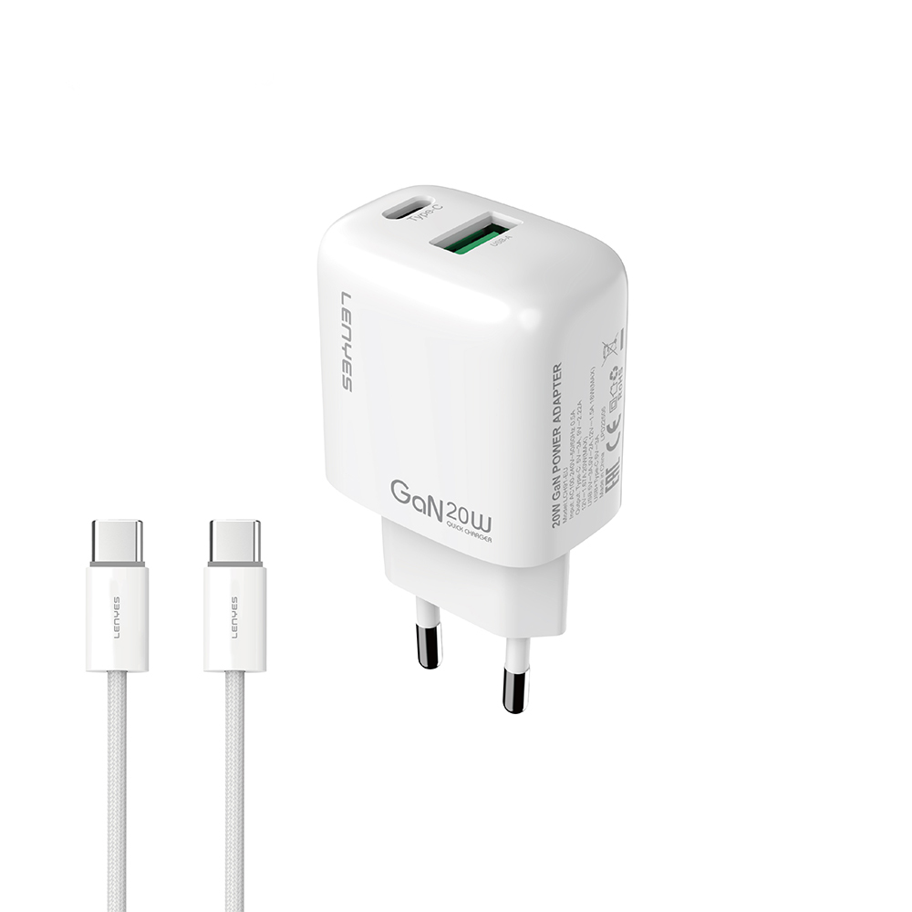 Lenyes LCH91-TC-TC Type-C to Type-C GaN Teknolojili PD ve USB Hızlı Şarj Özellikli Şarj Seti 20W - 1