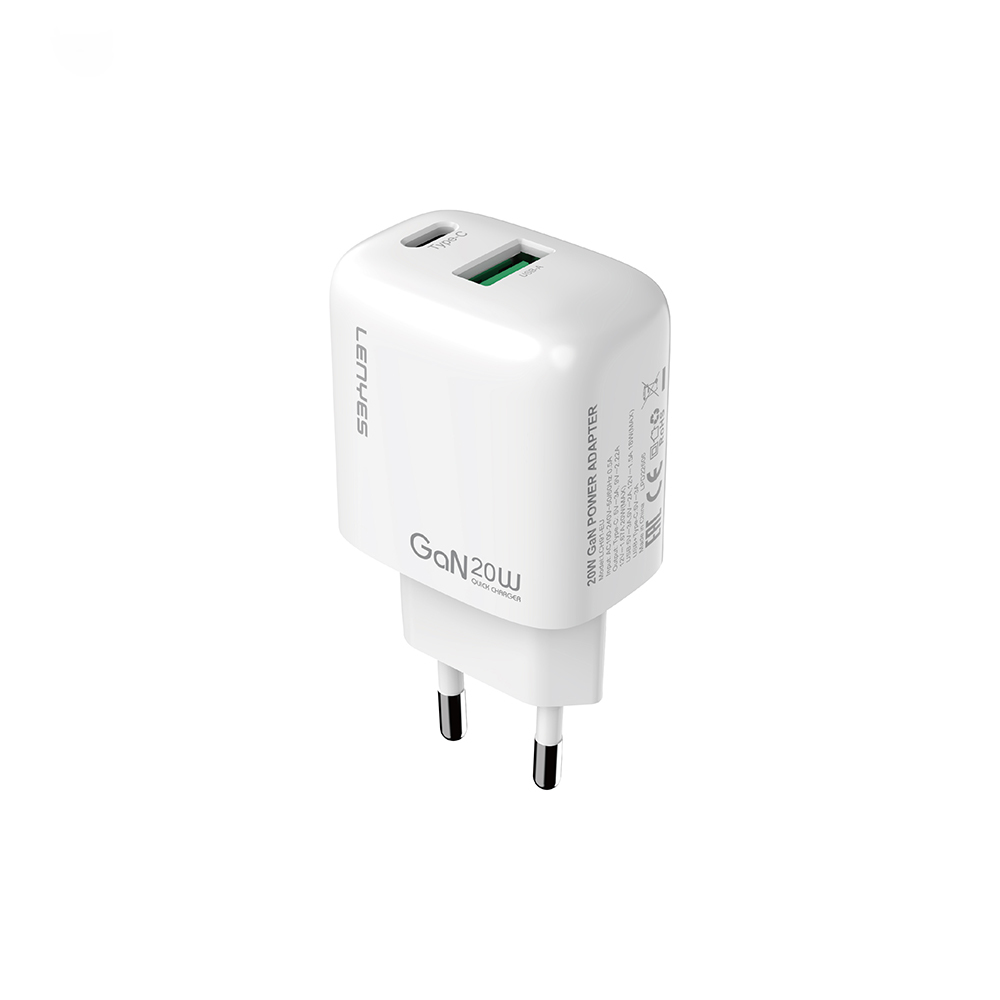 Lenyes LCH91 Type-C ve USB GaN Teknolojili PD Hızlı Şarj Özellikli Şarj Başlığı 20W - 1