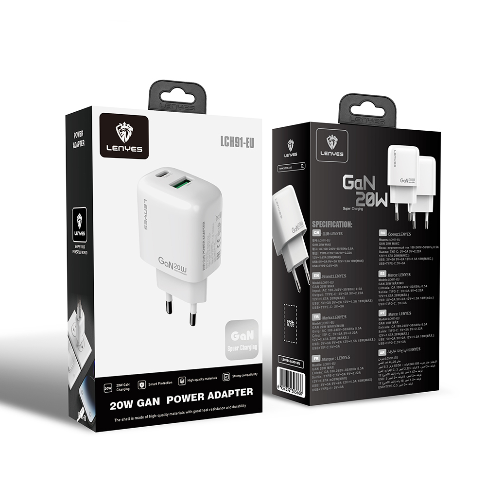 Lenyes LCH91 Type-C ve USB GaN Teknolojili PD Hızlı Şarj Özellikli Şarj Başlığı 20W - 9