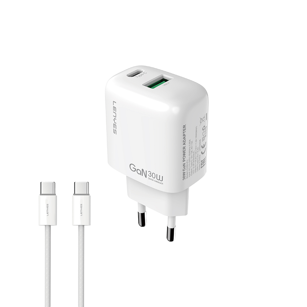Lenyes LCH93-TC-TC Type-C to Type-C GaN Teknolojili PD ve USB Hızlı Şarj Özellikli Şarj Seti 30W - 1