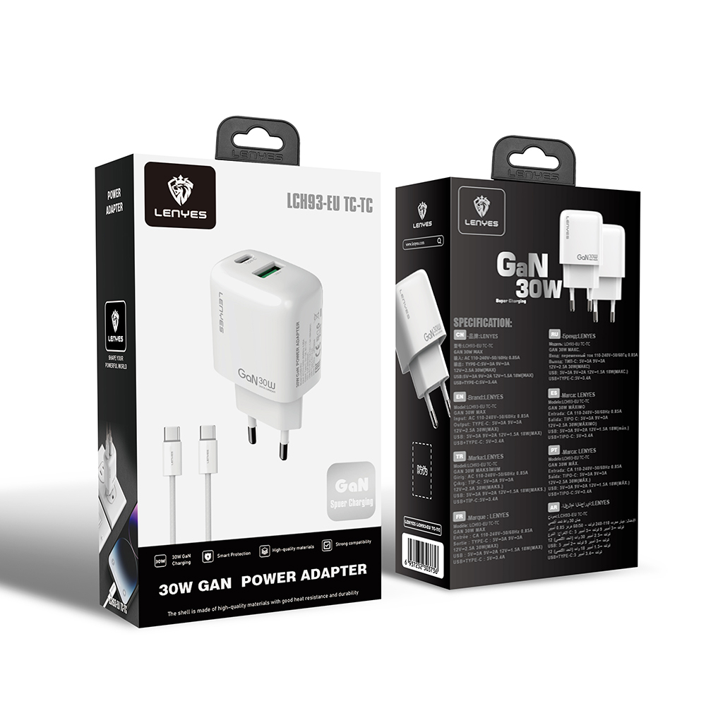 Lenyes LCH93-TC-TC Type-C to Type-C GaN Teknolojili PD ve USB Hızlı Şarj Özellikli Şarj Seti 30W - 3