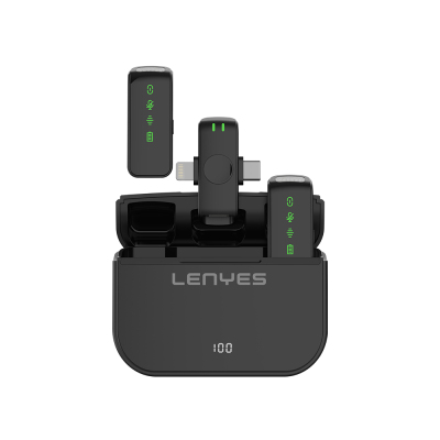 Lenyes LM203 2in1 Wireless Lapel Microphone with Type-C and Lightning Port Black