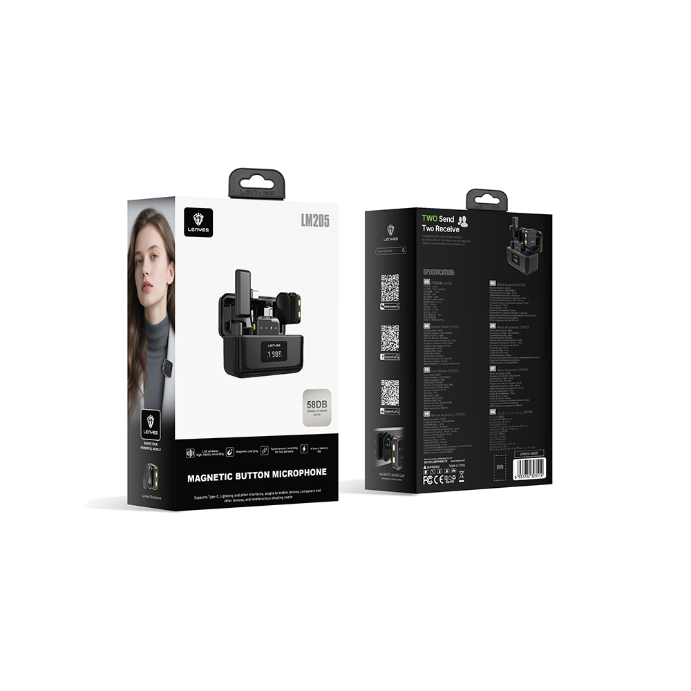 Lenyes LM205 2in1 Type-C Şarj Portlu Yapay Zeka Gürültü Engelleyicili Type-C ve Lightning Bağlantılı Kablosuz Yaka Mikrofonu - 6