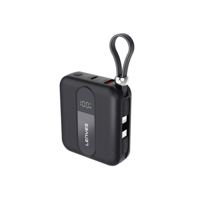 Lenyes P562L Dijital LED Göstergeli Type-C ve Lightning Kablolu Powerbank 22.5W 10000mAh Siyah